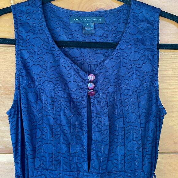 Marc by Marc Jacobs Blue V-Neck Pleated Fit & Flare Midi Dress Size Small - Picture 2 of 8